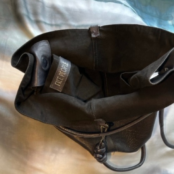 Free People | Leather "Head Over Heels" Tote Bag | Navy Blue - Picture 10 of 14